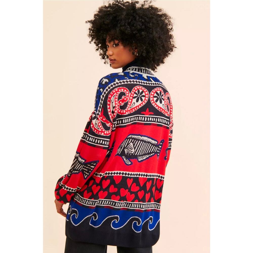 FARM Rio Red Navy Patterned Cardigan - Picture 2 of 9